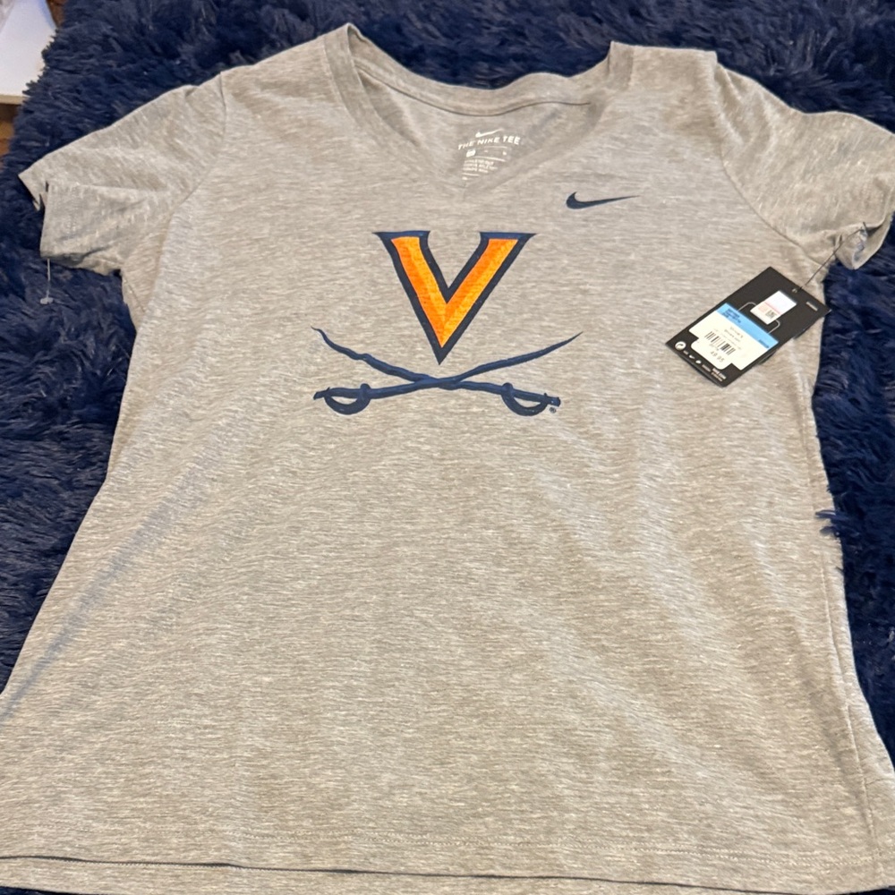 Nike Heather Gray T-Shirt with Orange and Blue Logo